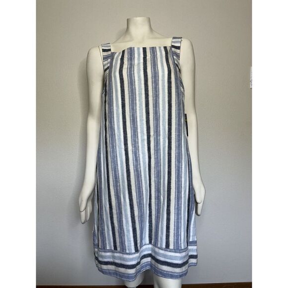 Sharagano dress Size 14 Linen Blend Dress Fully Lined Blue Black Ivory Cream New - Picture 2 of 10